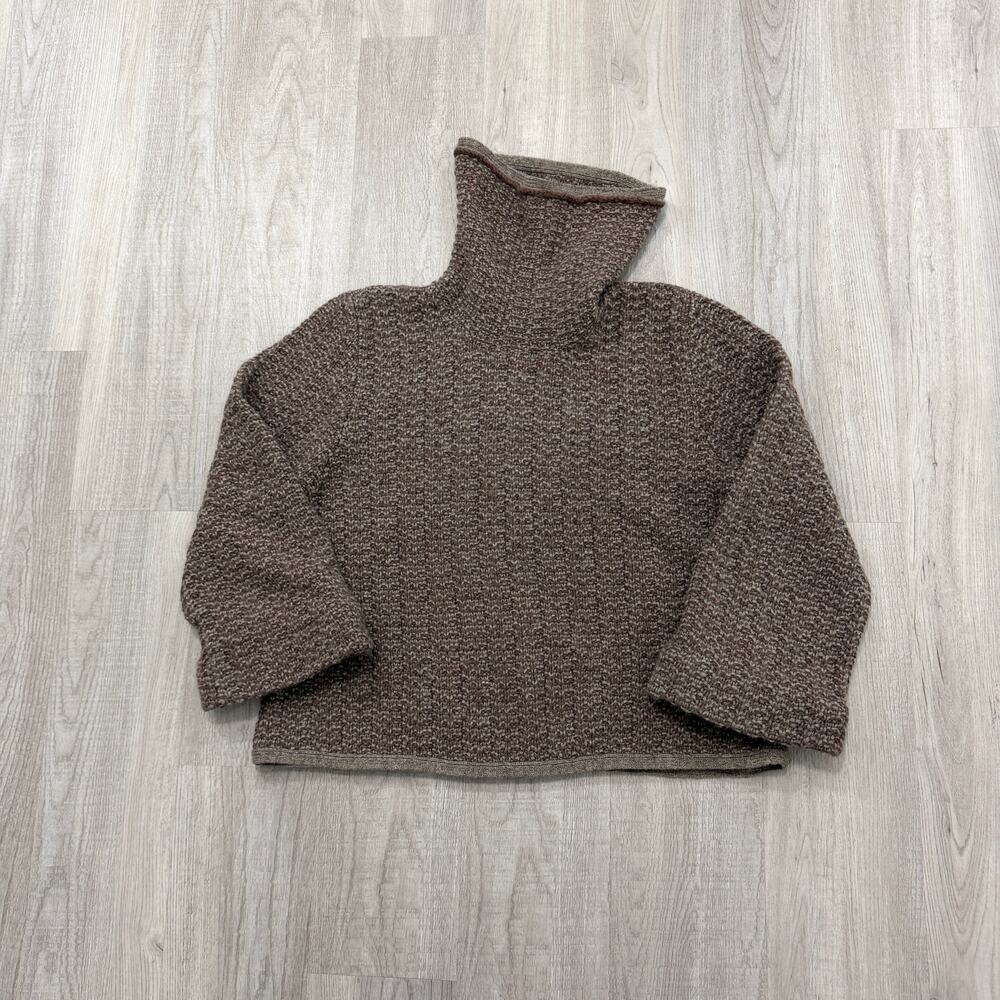 J Peterman 100% Wool Sweater Size Extra Small CS Brown Knit Turtleneck Fisherman